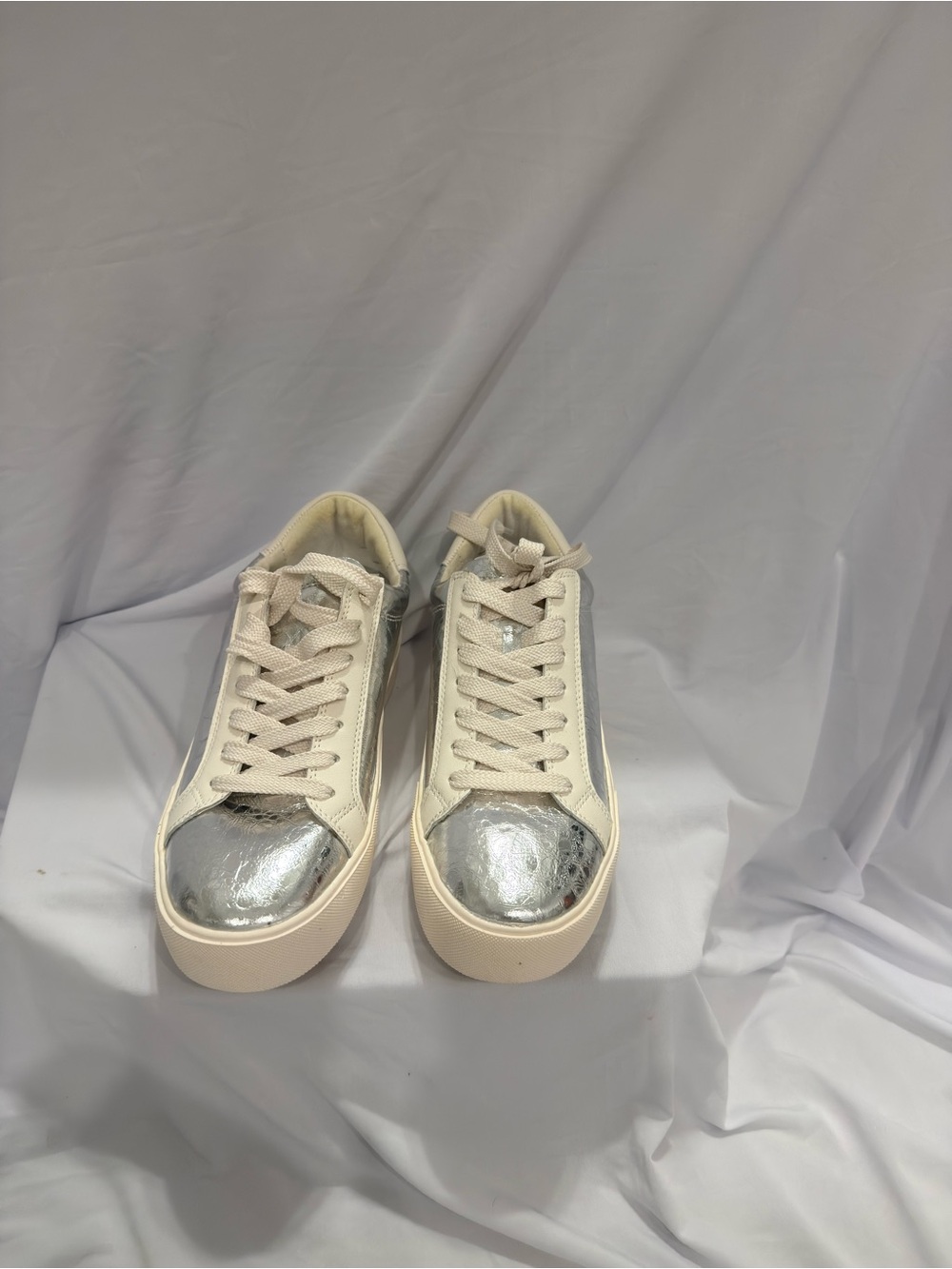 Dolce Vita Women's Cream Sneakers with Silver Metallic Toe